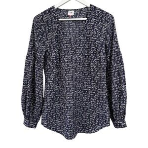 Cabi Navy Blue Te Amo Love Long Sleeve Tunic Top Shirt Womens Size Small